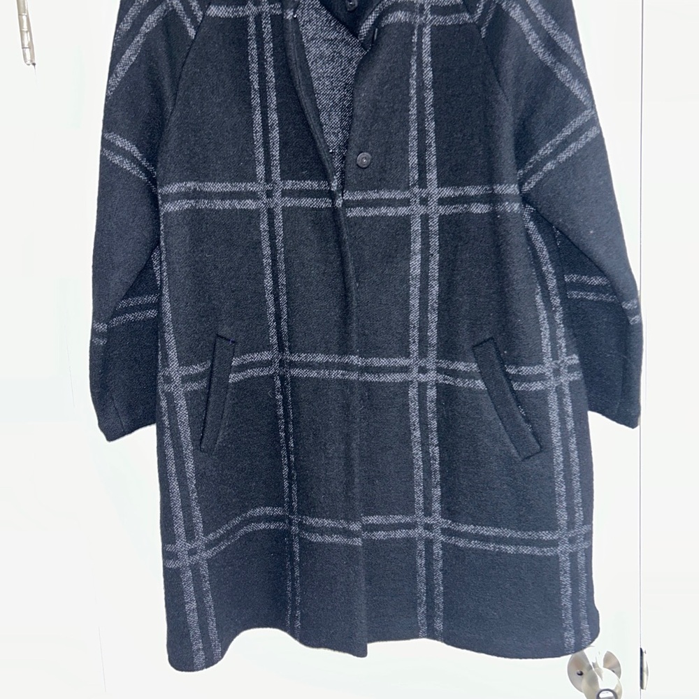 Adrienne Vittadini Gray Black Plaid Wool Coat Women’s Sz 1X